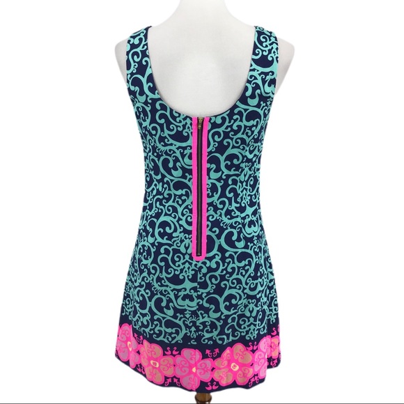 Lilly Pulitzer Delia Pink Blue Fountain Hopping Sleeveless Shift Dress - Picture 5 of 8